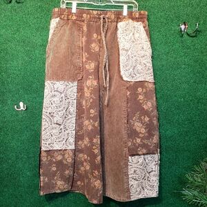 888 Davi & Dani Washed Corduroy And Flowe Denim Mixed Pants